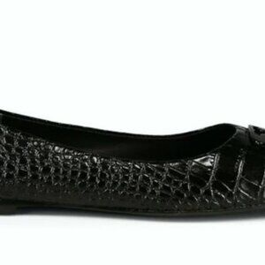 Brand New Tory Burch 7.5 Georgia Ballet Soft Black Croc-Embossed Leather Flats